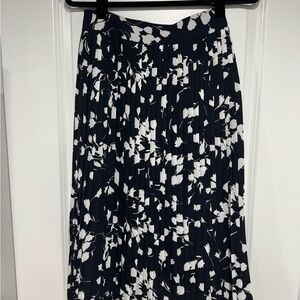 J.Crew Navy and White Pleated Floral Midi Skirt
